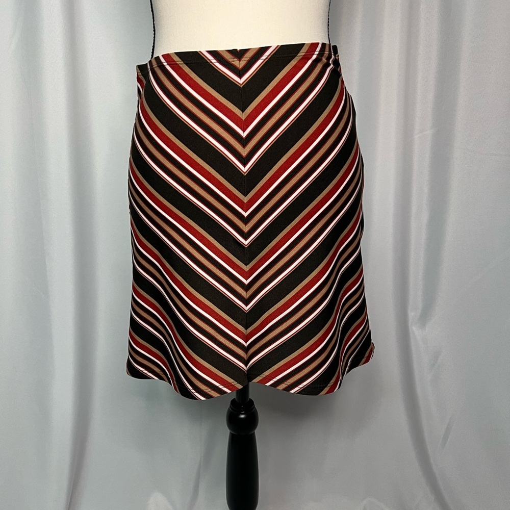 Hot Kiss Vintage Brown, Tan, Red and White Retro Chevron Striped Skirt - Medium - Picture 3 of 9